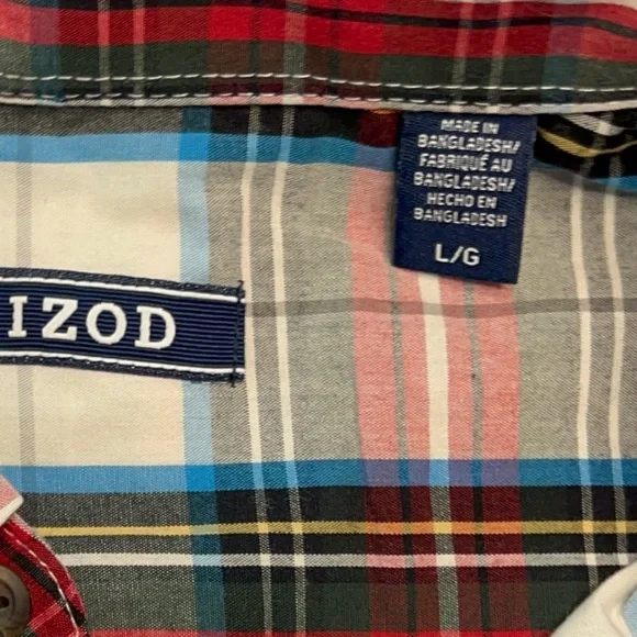 Men’s IZOD long sleeve button shirt vanilla ice pattern red white plaid NWT L - Picture 4 of 8